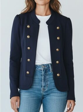 Tommy Hilfiger NavyBlue Military-Style Double-Breasted Blazer